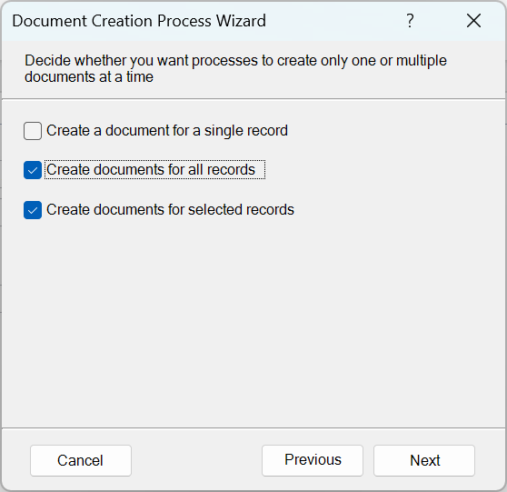 create documents in MS Access - single, for selected or all records  