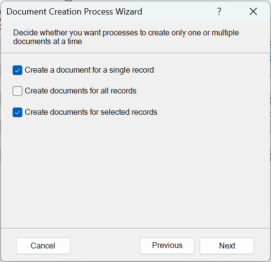 Decide on how many records to create a document from