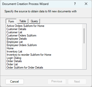 Select the document data source