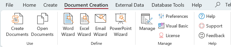 document creation ribbon